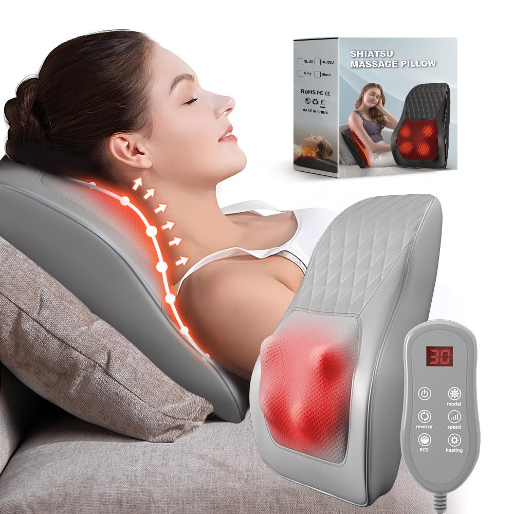 4-Head Heated Shiatsu Neck & Back Massage Pillow | After-Work Comfort
