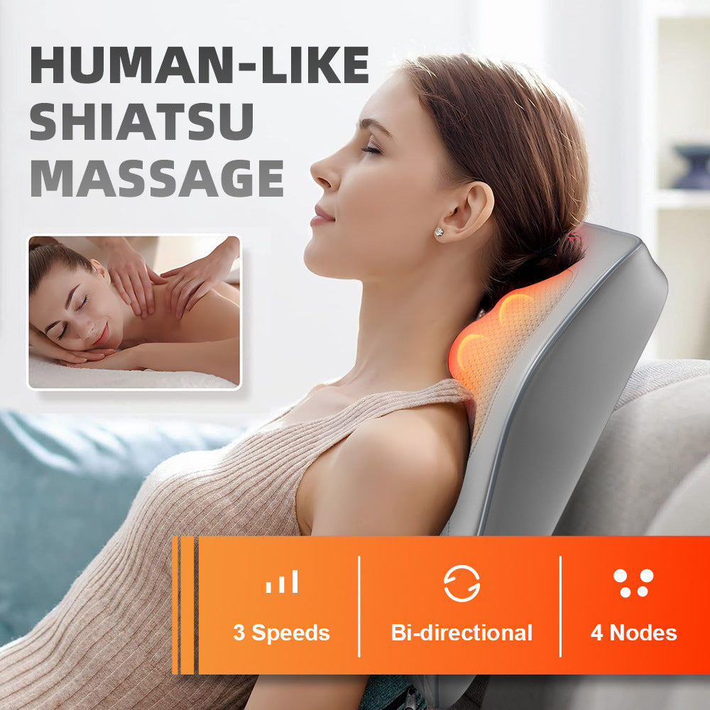 4-Head Heated Shiatsu Neck & Back Massage Pillow | After-Work Comfort